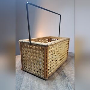 Woven Rattan Basket Candle Holder with Black Handle